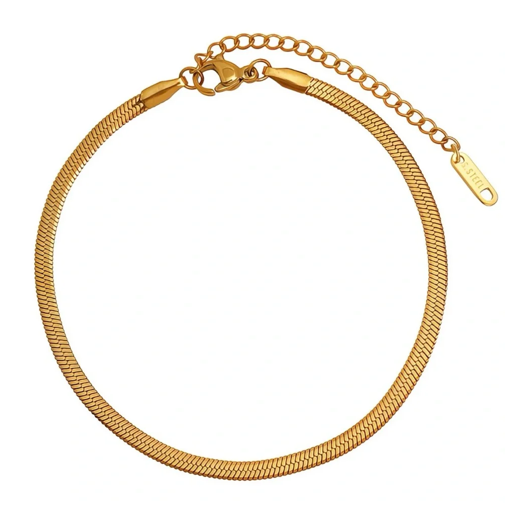 18K Gold Plated Herringbone Bracelet – Stainless Steel, Adjustable